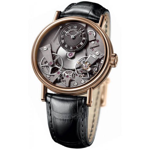 Breguet Tradition Black Skeleton Dial 18kt Rose Gold Black Leather Manual Wind Men Watch 7027BRG99V6 watches