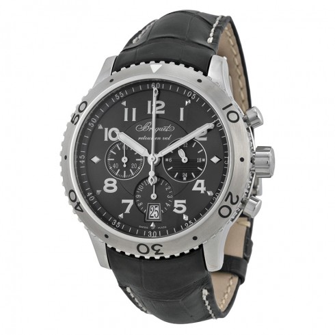 Breguet Transatlantique Type XXI Flyback Automatic Ruthenium Dial Black Leather Men's Watch 3810ST929ZU watches