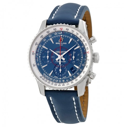 Breiting Montbrillant Chronograph Blue Dial Blue Leather Men's Watch AB0130C5-C894BLLD watches