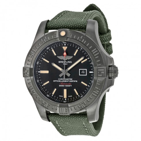 Breitling Avenger Blackbird Automatic Black Dial Green Canvas Strap Men's Watch V1731010-BD12GRFT watches