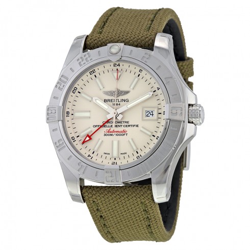 Breitling Avenger II GMT Automatic Silver Dial Green Fabric Men's Watch A3239011-G778GRFT watches