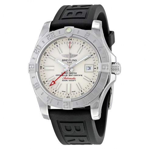 Breitling Avenger II GMT Silver Dial Black Rubber Men's Watch A3239011-G778BKPT3 watches