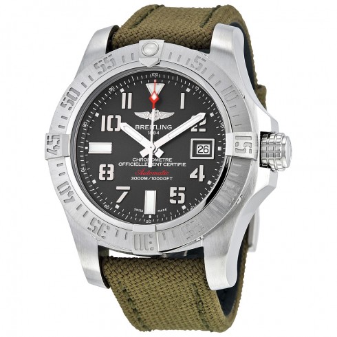 Breitling Avenger II Seawolf Automatic Grey Dial Green Fabric Men's Watch A1733110-F563GRFT watches
