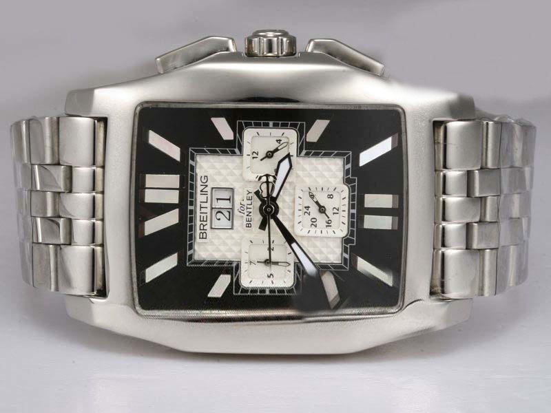 Breitling Bentley Flying B Chronograph Black Dial Steel Mens Silver Stainless Steel Strap Watch watches
