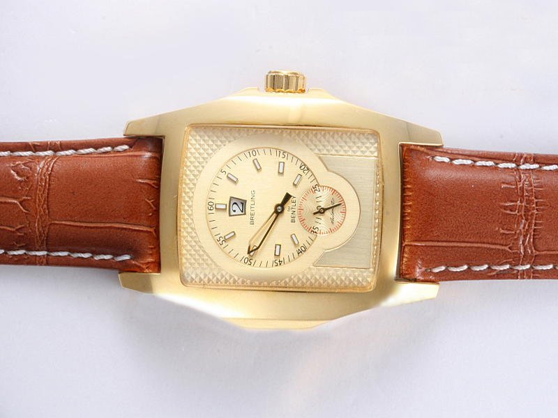 Breitling Bentley Flying B Red Gold Leather Automatic Round Gold Dial Watch watches