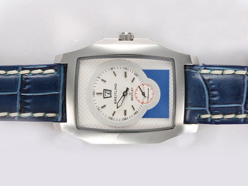 Breitling Bentley Flying B Silver/Grey Blue Dial Leather 38.5x57mm Automatic White Dial Watch watches