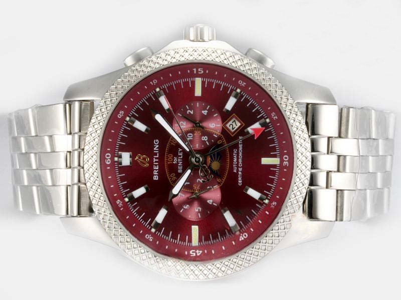 Breitling Bentley Mark VI H2636212 Red Dial 49mm Silver Stainless Steel Strap Watch watches