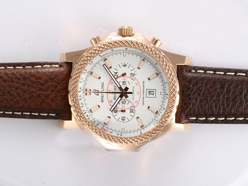 Breitling Bentley Mark VI Silver/Grey Brown 45mm Brown Ostrich Leather Strap White Dial Watch watches