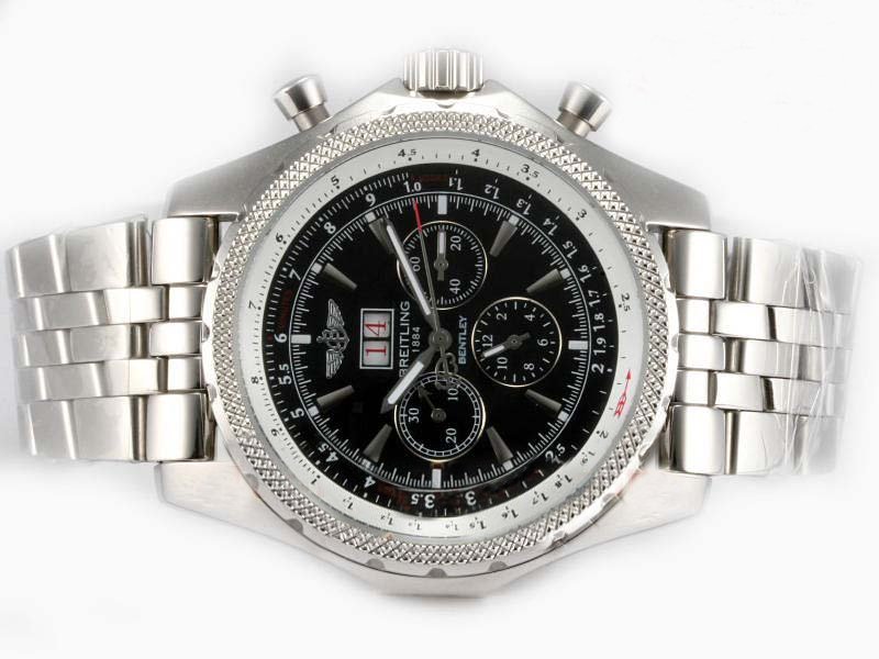 Breitling Bentley Motors 6.75 Black Dial 49mm Silver Stainless Steel Strap Mens Watch watches