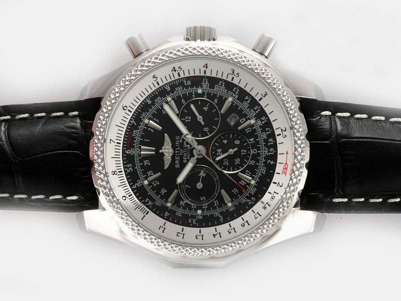 Breitling Bentley Motors 6.75 Black Dial Mens Black Crocodile Leather Strap 46mm Watch watches