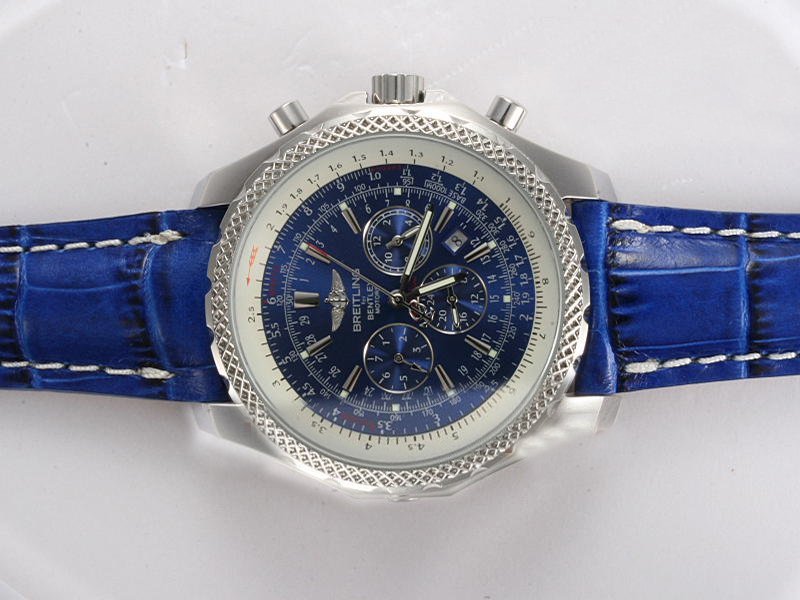 Breitling Bentley Motors A25362 Round Blue Ostrich Leather Strap Blue Dial Watch watches