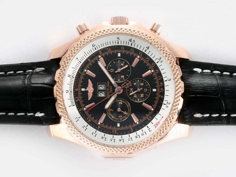 Breitling Bentley Motors GMT Rubber Black Dial Black Ostrich Leather Strap 49mm Black Dial Watch watches