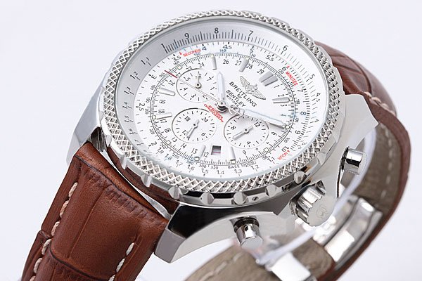 Breitling Bentley Motors Grey Dial 49mm White Dial Brown Crocodile Leather Strap Watch watches