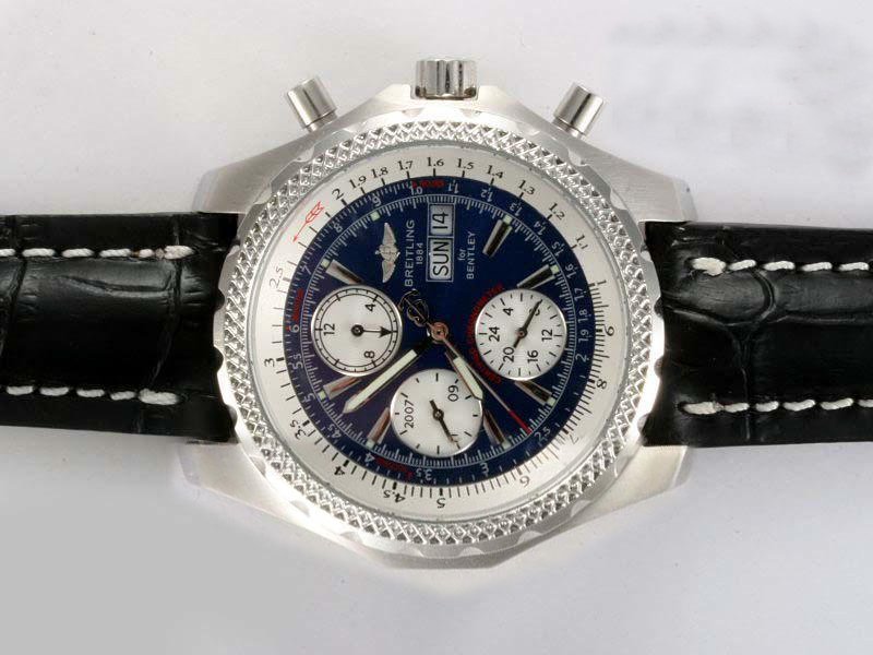 Breitling Bentley Motors GT Black Dial Blue Dial Round Black Cow Leather Strap Watch watches