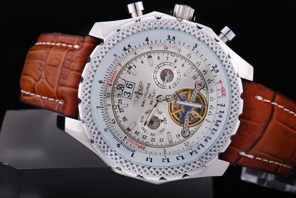 Breitling Bentley Motors Mulliner Tourbillon Beige Dial 49mm Brown Ostrich Leather Strap Mens Watch watches