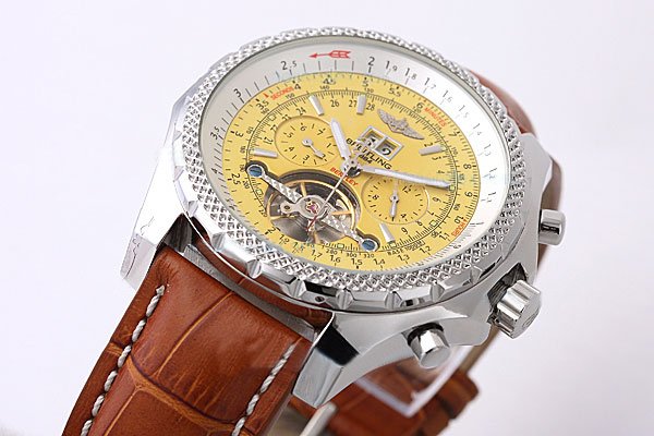 Breitling Bentley Motors Mulliner Tourbillon Beige Dial 49mm Brown Stainless Steel Strap Mens Watch watches