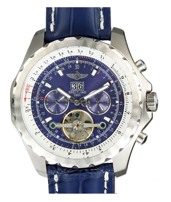 Breitling Bentley Motors Mulliner Tourbillon H18841 Blue Cow Leather Strap 48.7mm Blue Dial Watch watches