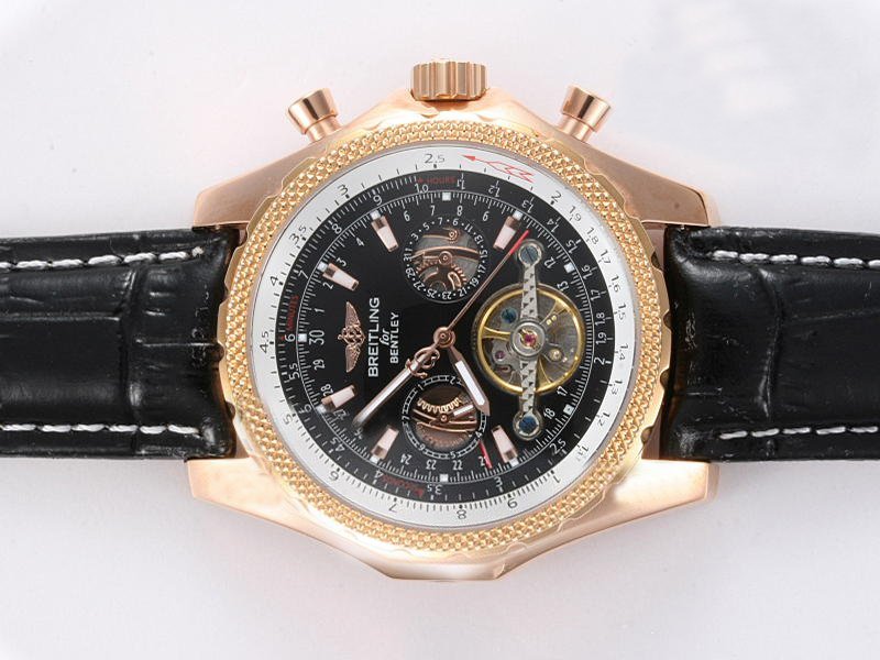 Breitling Bentley Motors Mulliner Tourbillon L18841 Black Crocodile Leather Strap Mens 49mm Watch watches