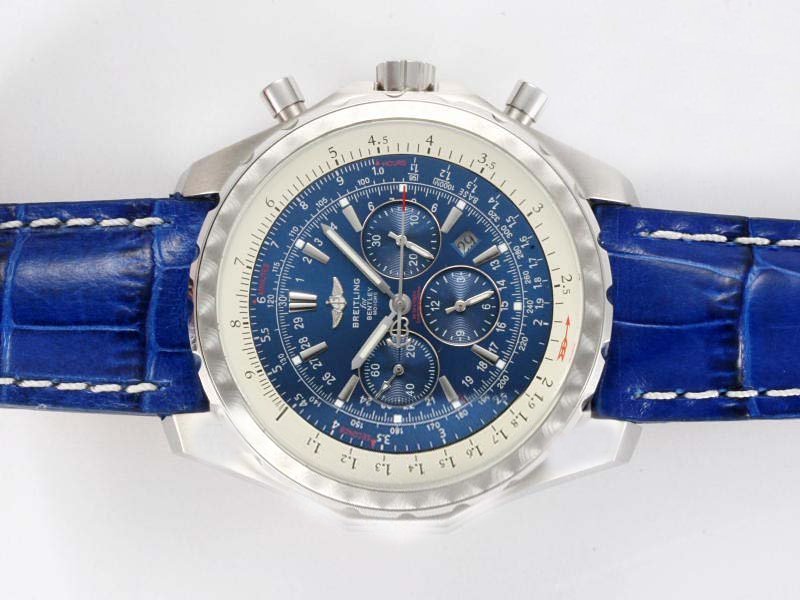 Breitling Bentley Motors T A25362 Blue Ostrich Leather Strap Blue Dial Watch watches