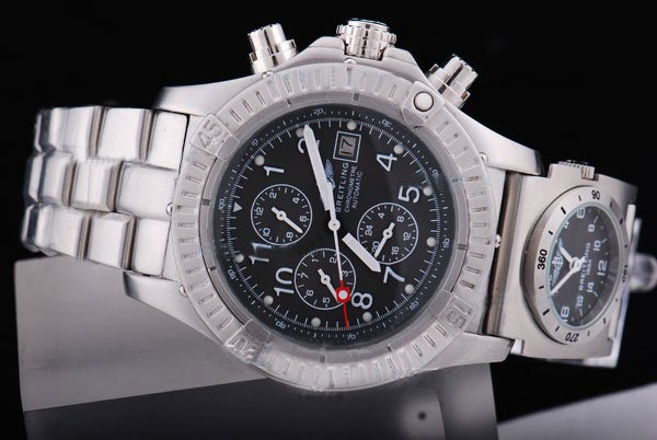Breitling Blackbird Chronograph mit UTC A 13350 43mm Mens Silver Stainless Steel Strap Watch watches
