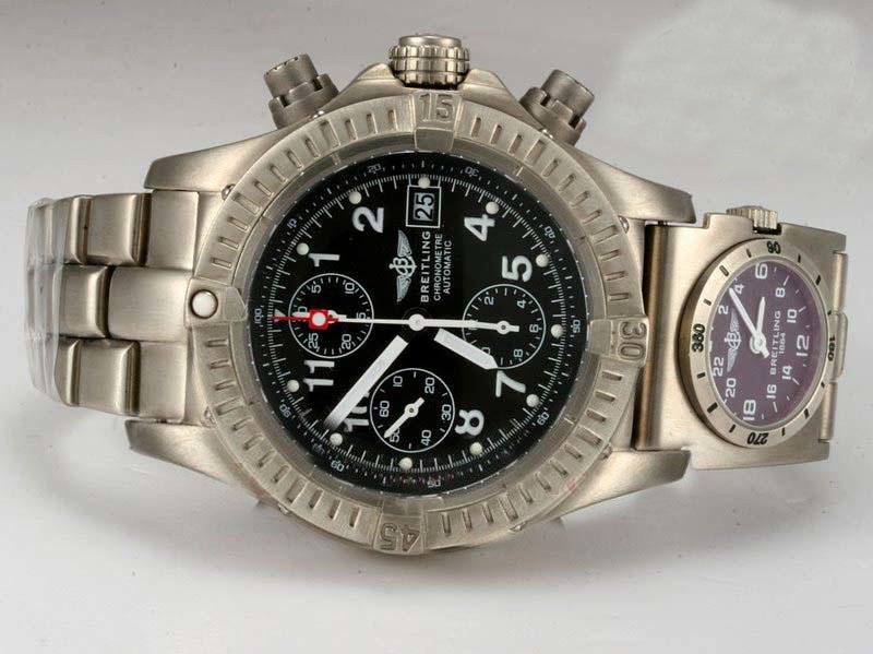 Breitling Chrono Avenger A 13350 Black Dial Titanium Case Round Watch watches