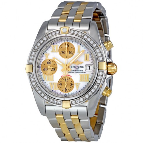 Breitling Chrono Galactic Mother of Pearl Dial Diamond Bezel Two Tone Men's Watch watches