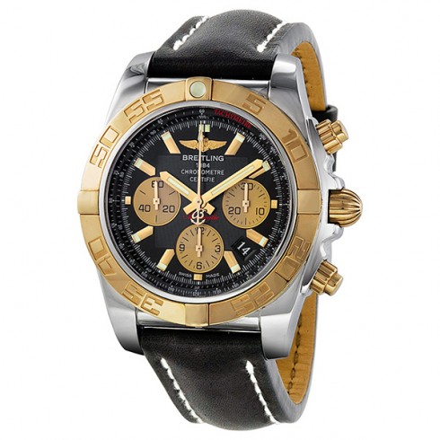 Breitling Chronomat 44 Black Dial Black Leather Automatic Men's Watch CB011012-B968BKLT watches