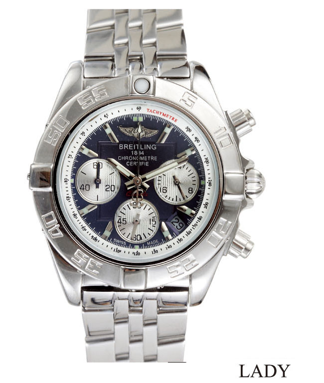 Breitling Chronomat B01 C.Steel 01 Silver Stainless Steel Strap Round Black Dial Watch watches