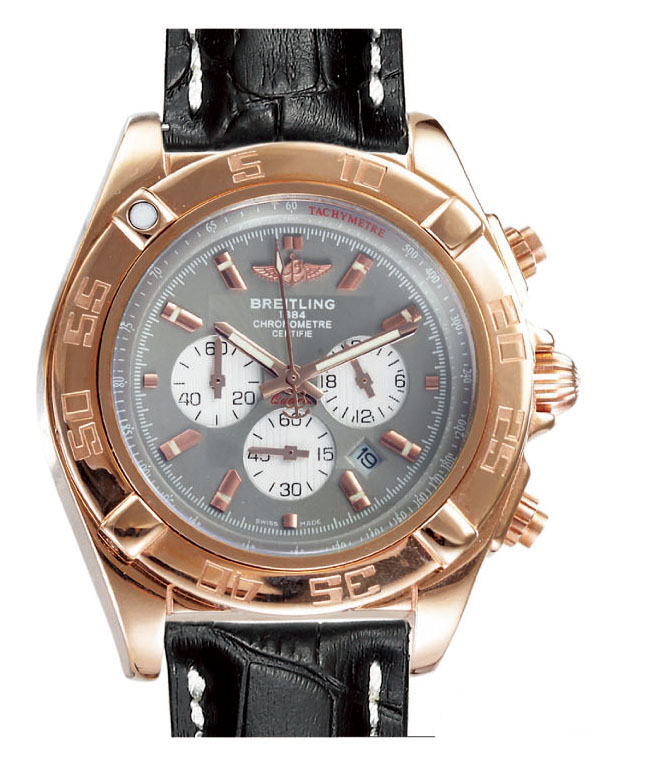 Breitling Chronomat B01 CB011012/A696 Round Grey Dial Black Ostrich Leather Strap Watch watches