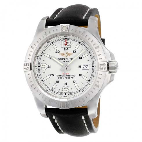 Replica Breitling Colt Quartz Silver Dial Black Leather Men's Watch A7438811/G792BKLT Watch