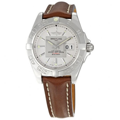 Breitling Galactic 41 Silver Dial Brown Leather Strap Men's Watch A49350L2-G699BRLD watches