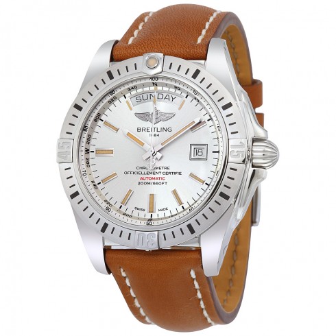 Breitling Galactic 44 Automatic Silver Dial Brown Leather Men's Watch A45320B9-G797CMLT watches