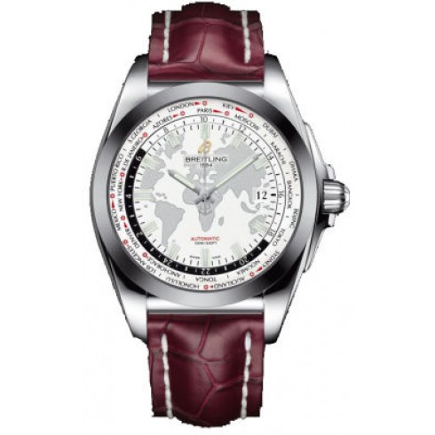 Breitling Galactic Unitime Antarctica White Dial Burgundy Crocodile Leather Men's Watch WB3510U0-A777BGCT watches
