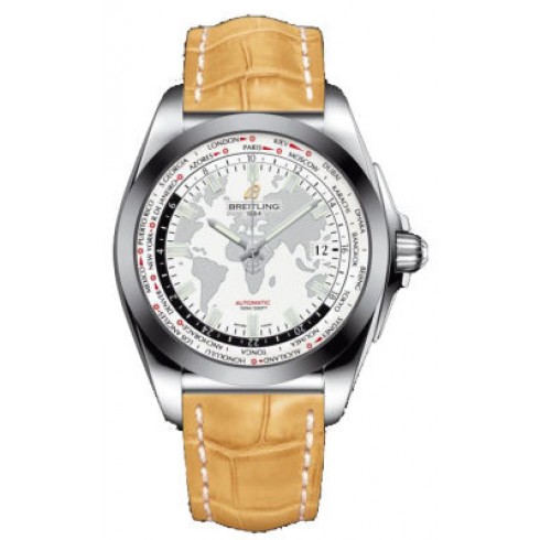 Breitling Galactic Unitime Antarctica White Dial Camel Crocodile Leather Men's watch WB3510U0-A777CMCT watches