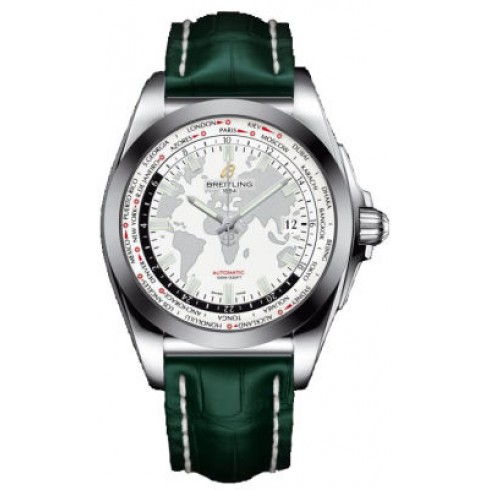 Breitling Galactic Unitime Antarctica White Dial Green Crocodile Leather Men's Watch WB3510U0-A777GRCT watches