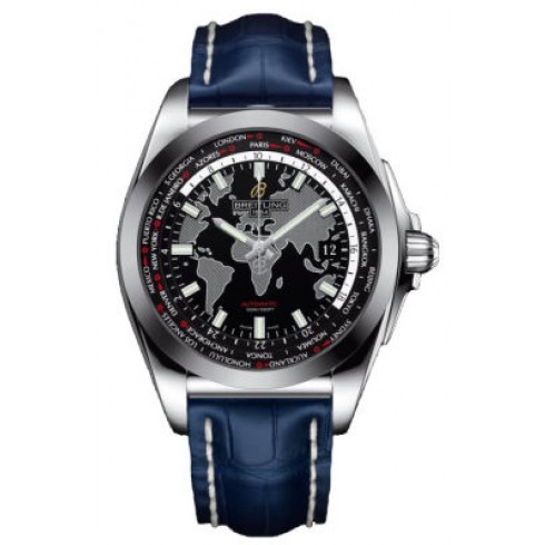 Breitling Galactic Unitime Black Dial Blue Crocodile Leather Men's Watch WB3510U4-BD94BLCD watches