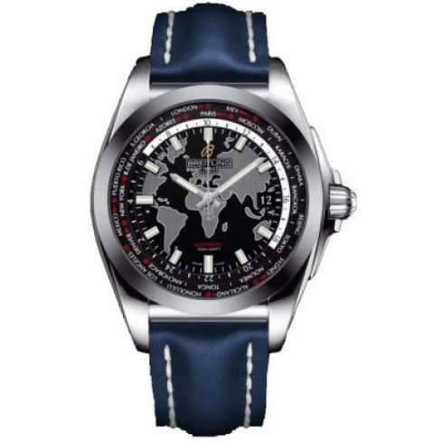 Breitling Galactic Unitime Black Dial Blue Leather Automatic Men's Watch WB3510U4-BD94BLLT watches