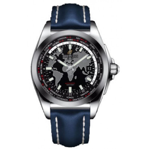 Breitling Galactic Unitime Black Dial Blue Leather Men's Watch WB3510U4-BD94BLLD watches