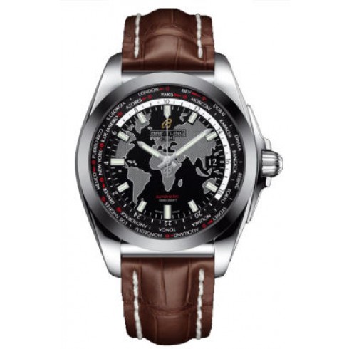 Breitling Galactic Unitime Black Dial Brown Crocodile Leather Men's Watch WB3510U4-BD94BRCD watches