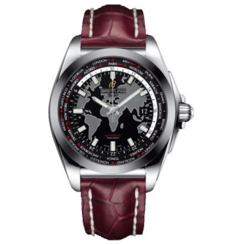 Breitling Galactic Unitime Black Dial Burgundy Crocodile Leather Men's Watch WB3510U4-BD94BGCD watches