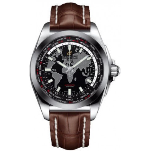 Breitling Galactic Unitime Black Dial Dark Brown Crocodile Leather Men's Watch WB3510U4-BD94DBRCT watches