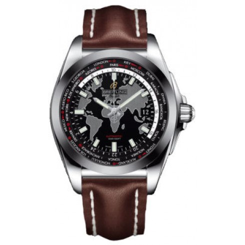 Breitling Galactic Unitime Black Dial Dark Brown Leather Men's Watch WB3510U4-BD94DBRLT watches