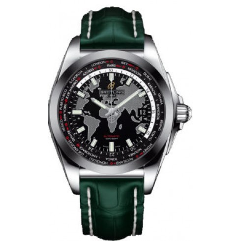 Breitling Galactic Unitime Black Dial Green Crocodile Leather Men's Watch WB3510U4-BD94GRCD watches