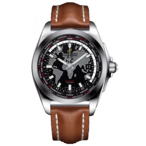 Breitling Galactic Unitime Black Dial Light Brown Leather Automatic Men's Watch WB3510U4-BD94BRLD watches