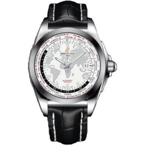Breitling Galactic Unitime White Dial Black Crocodile Leather Men's Watch WB3510U0-A777BKCD watches