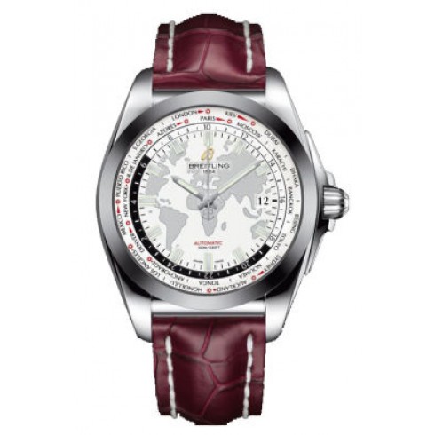 Breitling Galactic Unitime White Dial Burgundy Crocodile Leather Men's Watch WB3510U0-A777BGCD watches