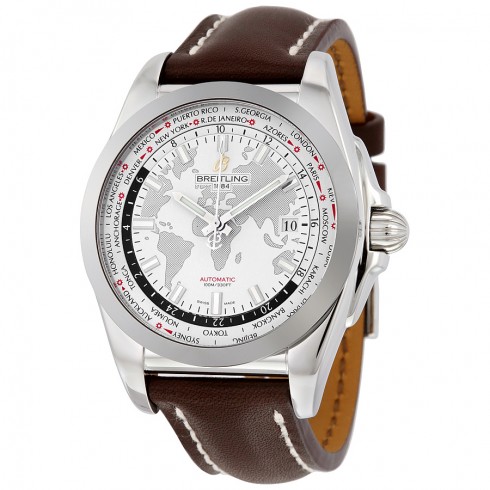 Breitling Galactic Unitime White Dial Dark Brown Leather Men's Watch WB3510U0-A777DBRLT watches