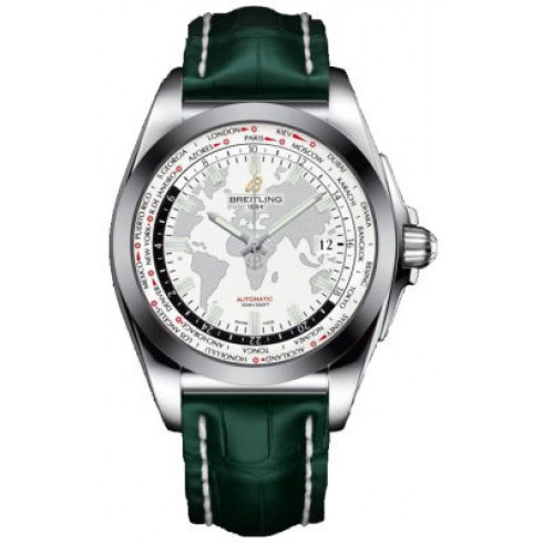 Breitling Galactic Unitime White Dial Green Crocodile Leather Men's Watch WB3510U0-A777GRCD watches