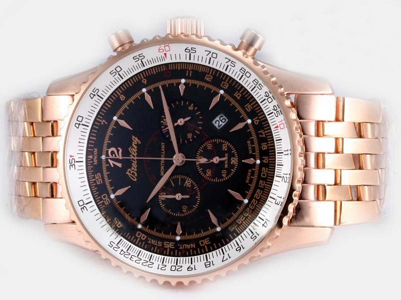 Breitling Montbrillant Steel Quartz Chronograph Round Black Dial Watch watches