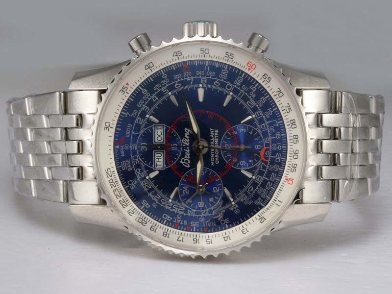 Breitling Montbrillant Steel Stainless Steel Bezel Blue Dial Watch watches